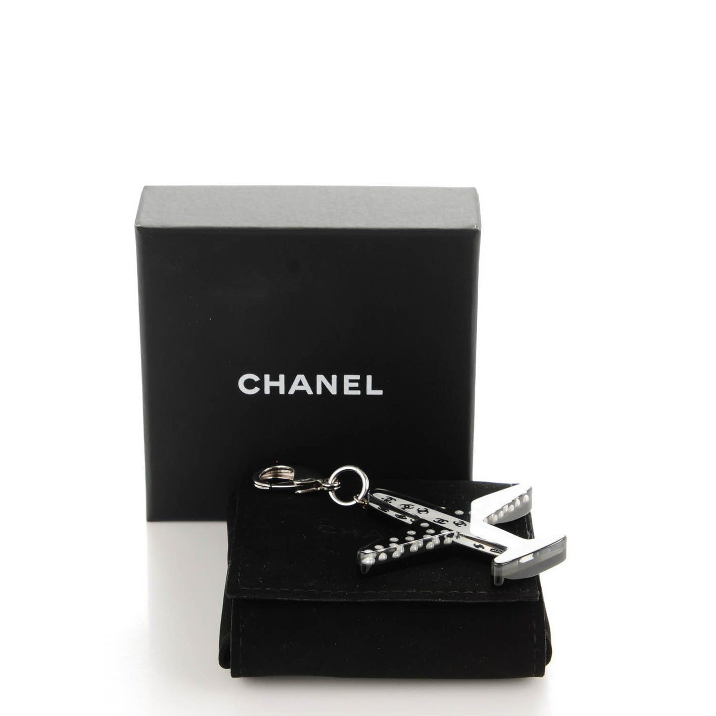 Pearl Resin CC Airline Bag Charm Black White