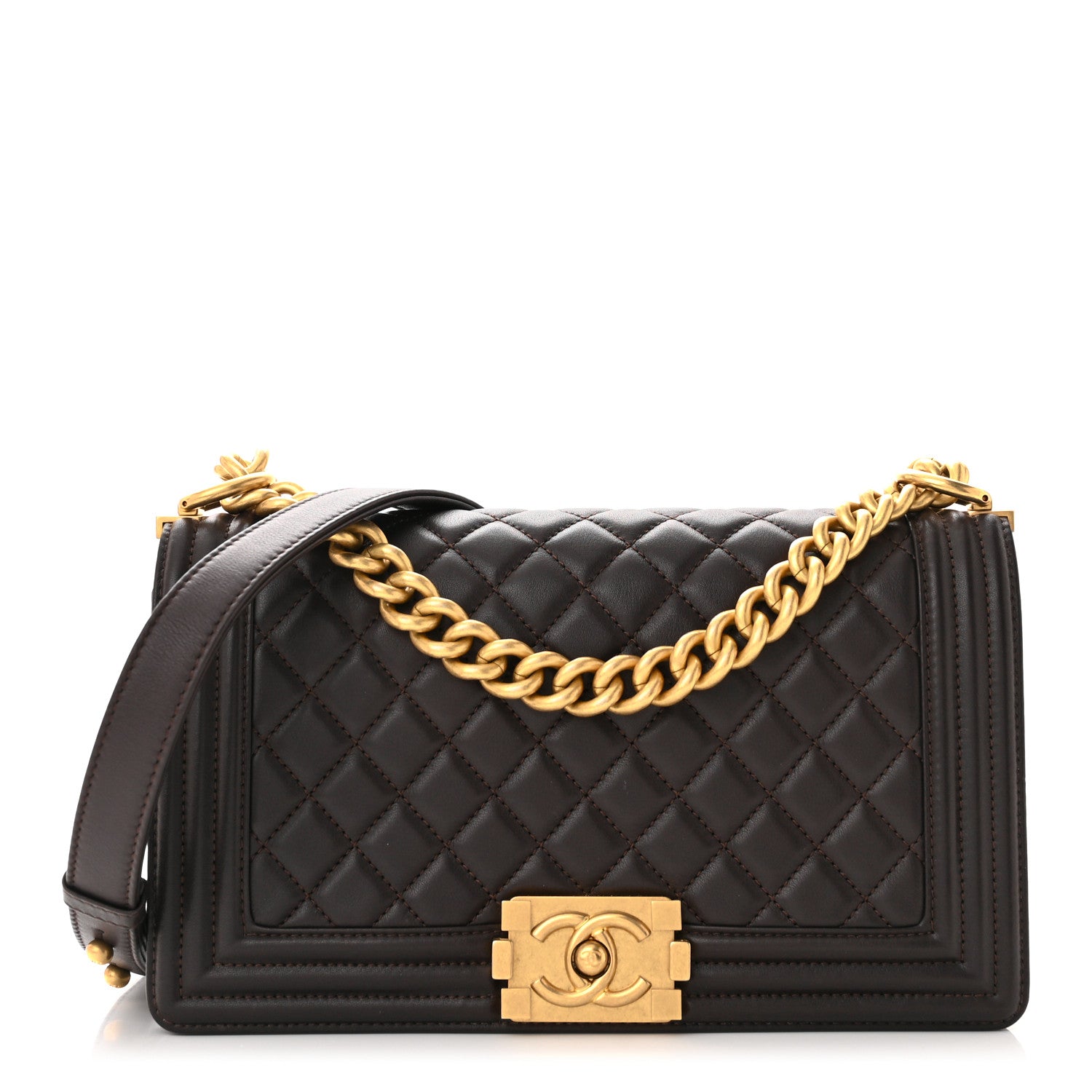 Chanel Calfskin Quilted Medium Boy Flap Dark Brown 1 of 11