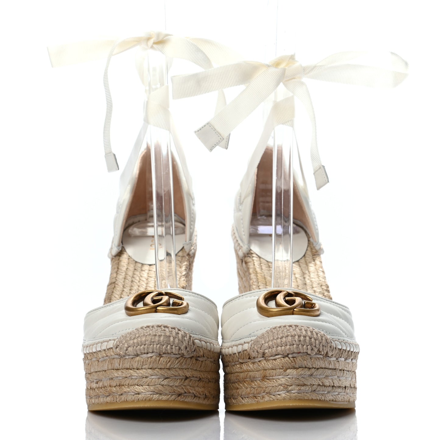 Nappa Matelasse GG Marmont Ankle Wrap Platform 35/120mm Espadrille Wedges 36.5 Great White