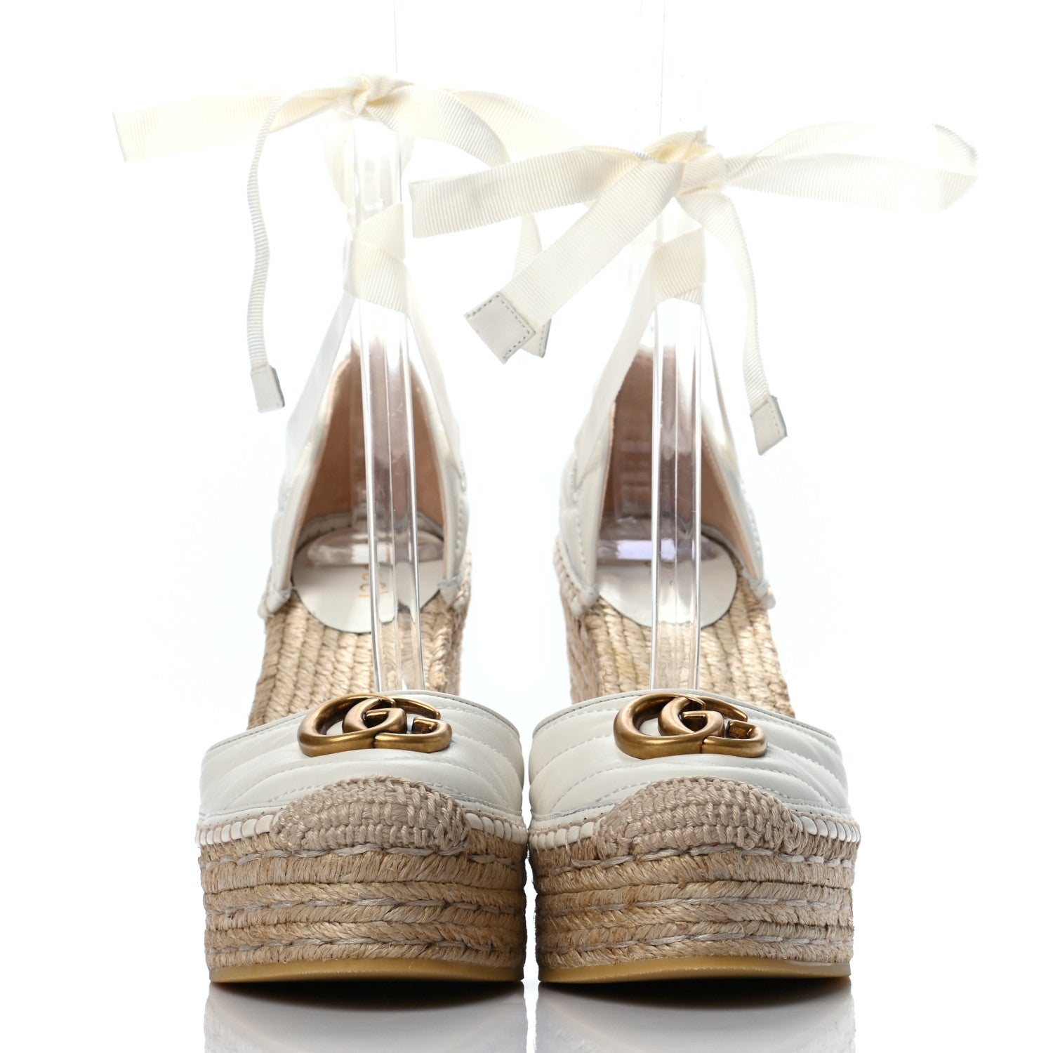 Gucci Nappa Matelasse GG Marmont Ankle Wrap Platform 35/120mm Espadrille Wedges 36.5 Great White 2 of 8
