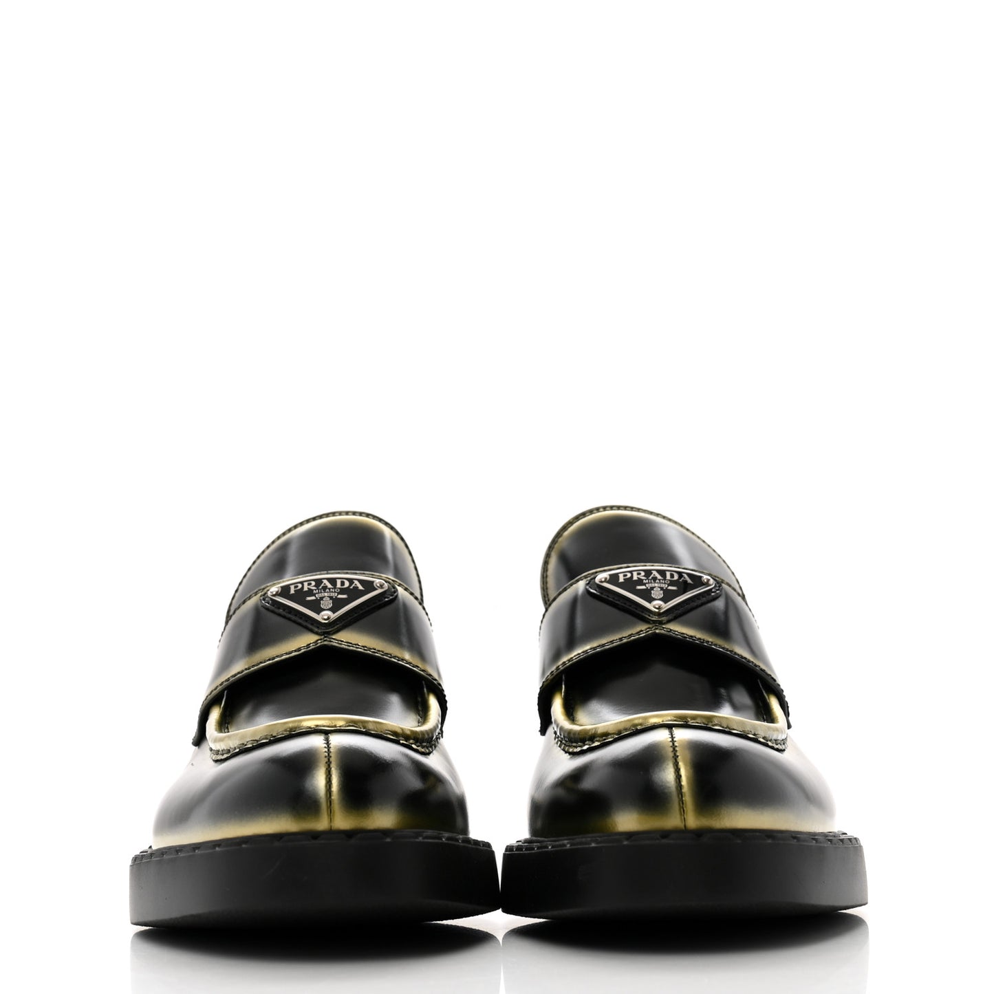 Spazzolato Sfumato Metal Triangle Logo 50mm Loafers 40.5 Black Platino