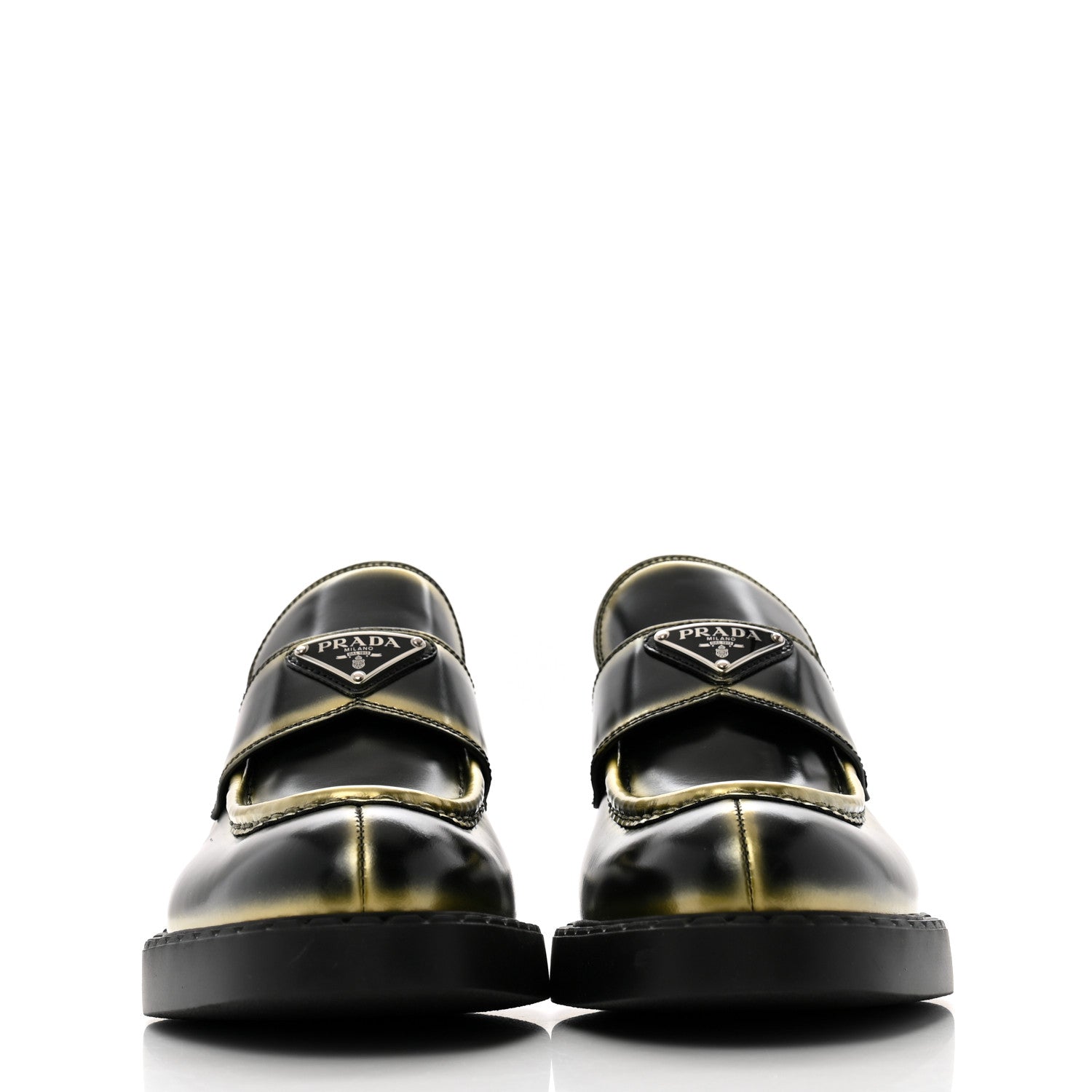 Prada Spazzolato Sfumato Metal Triangle Logo 50mm Loafers 40.5 Black Platino 3 of 11