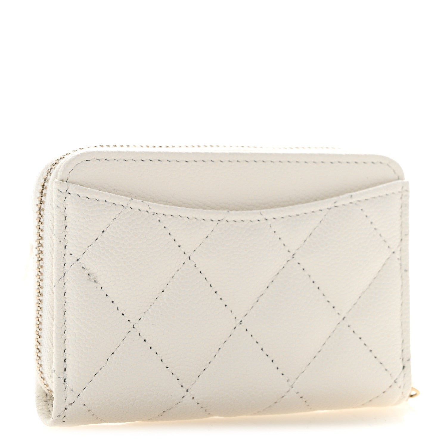 Chanel Caviar Quilted Zip Coin Purse White 3 of 9