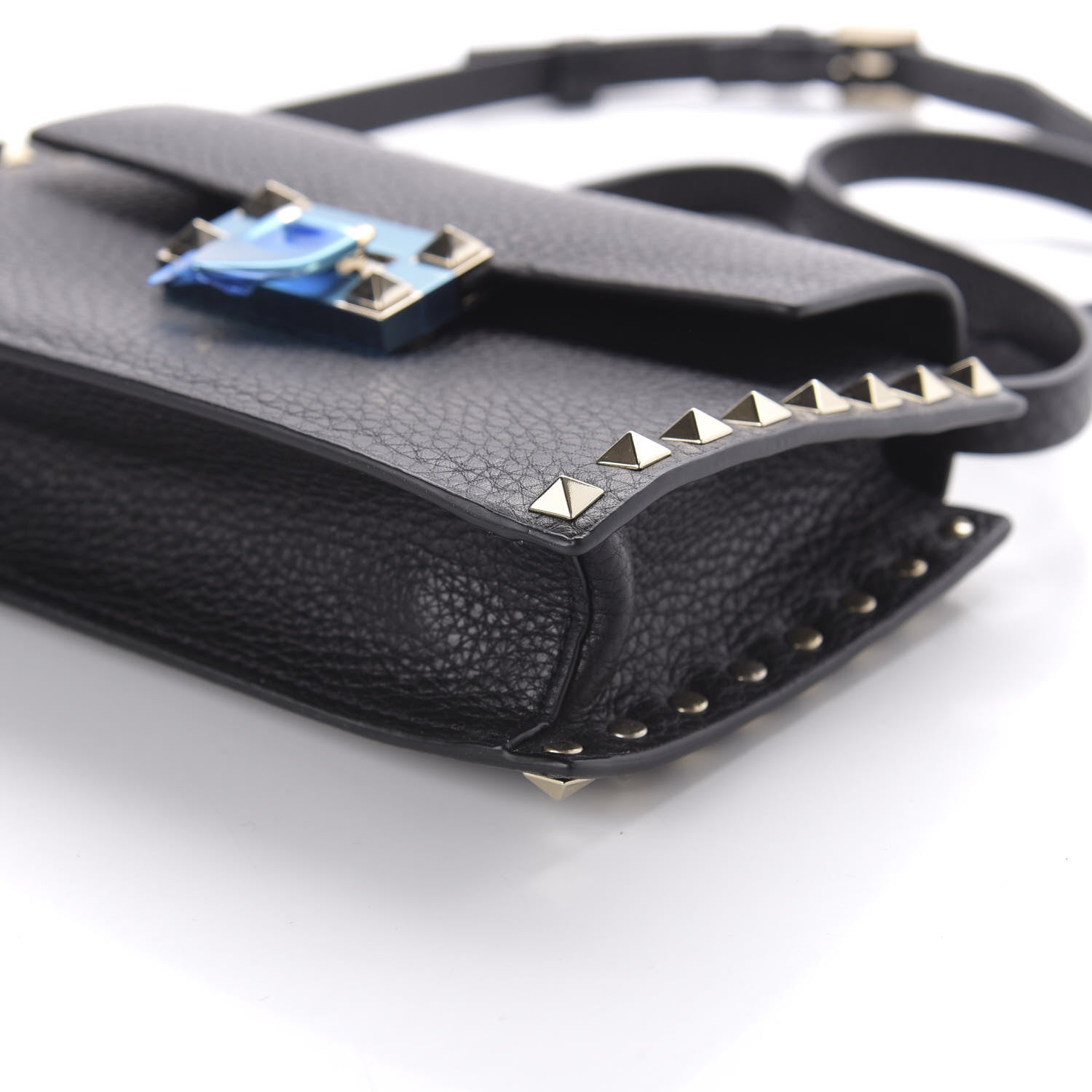 Valentino Garavani Pebbled Calfskin Small Rockstud Overlay Flap Shoulder Bag Black 7 of 9