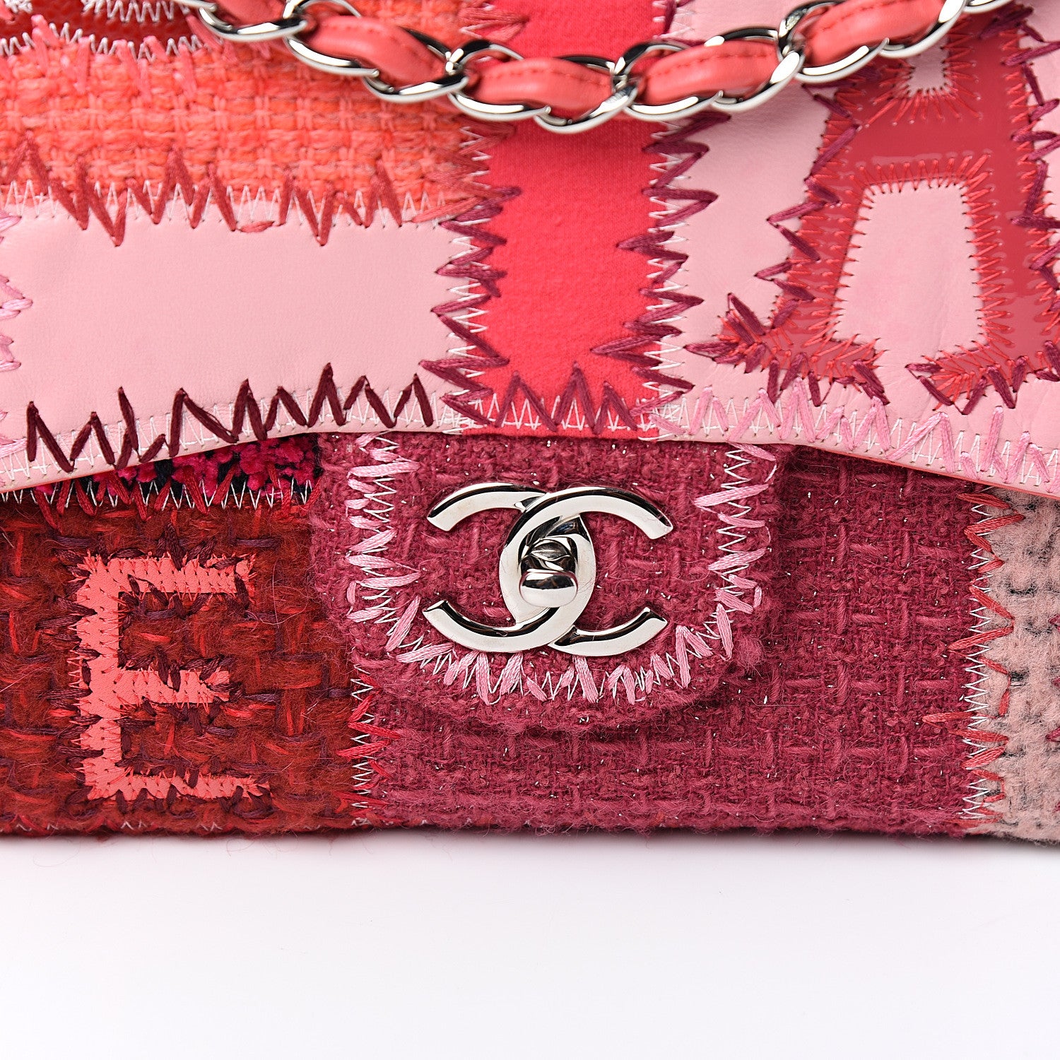 Chanel Tweed Patchwork Jumbo Single Flap Pink 9 of 9