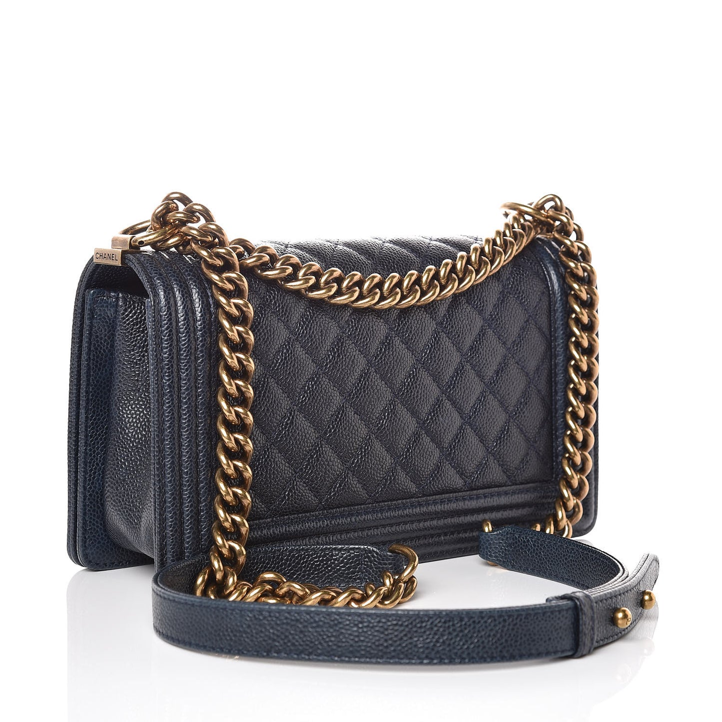 Caviar Quilted Medium Boy Flap Navy