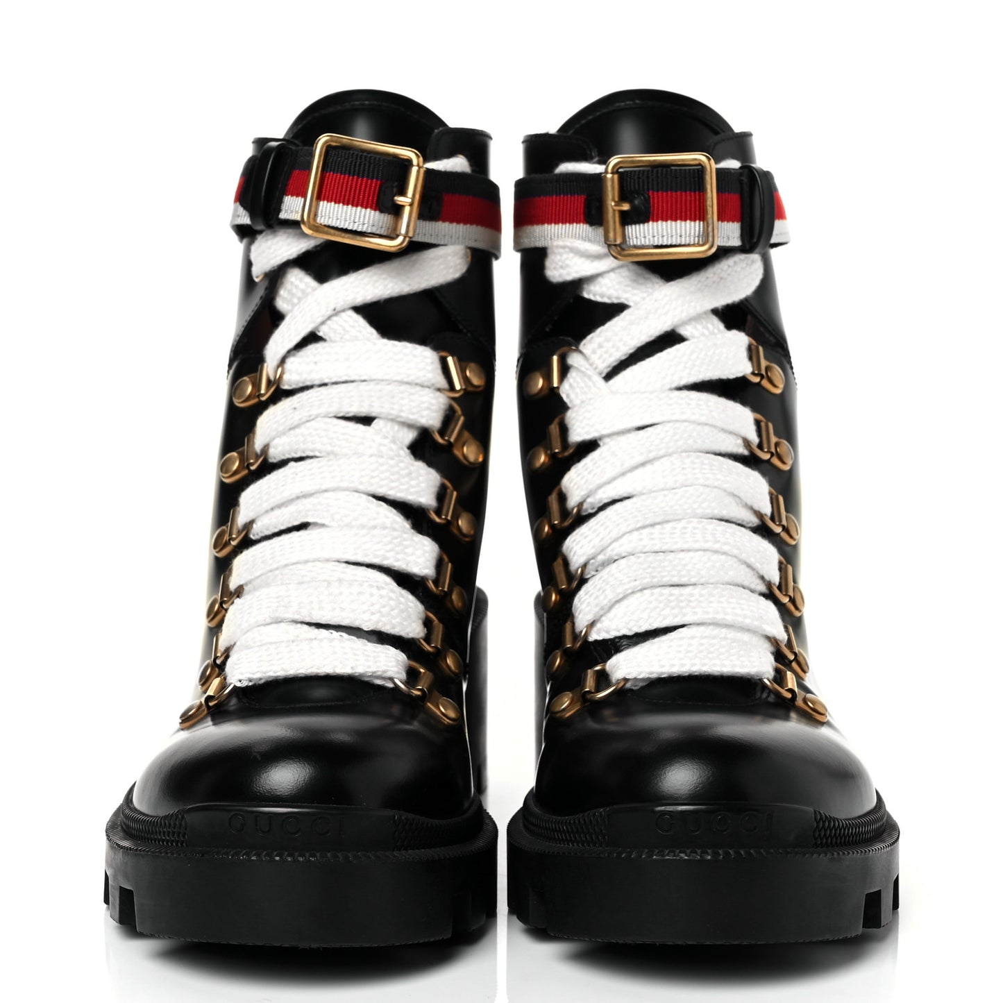 Calfskin Sylvie Web Lace Up Combat Boots 36 Black