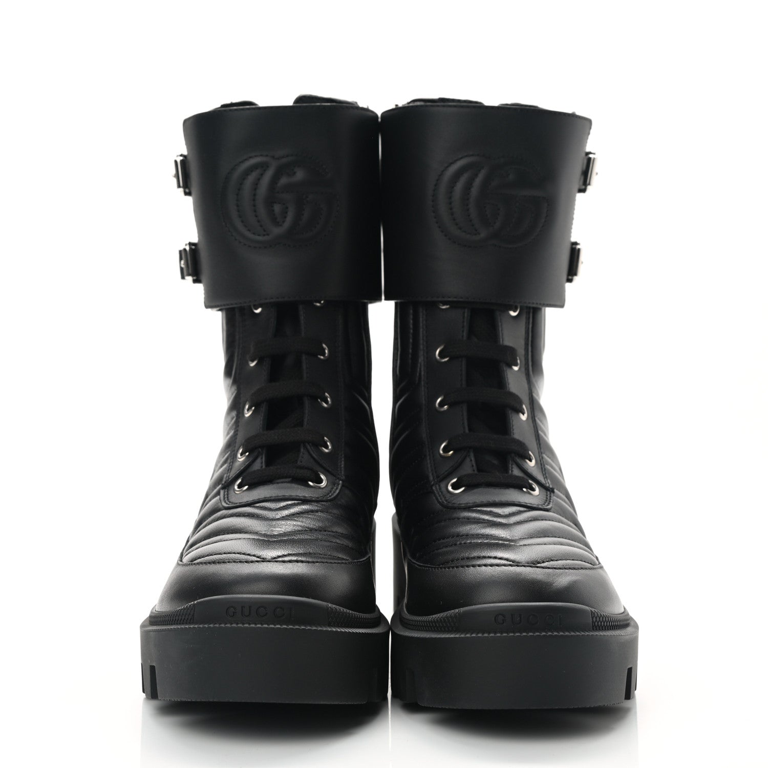 Gucci Nappa Frances GG Matelasse Platform Combat Boots 38.5 Black 2 of 9