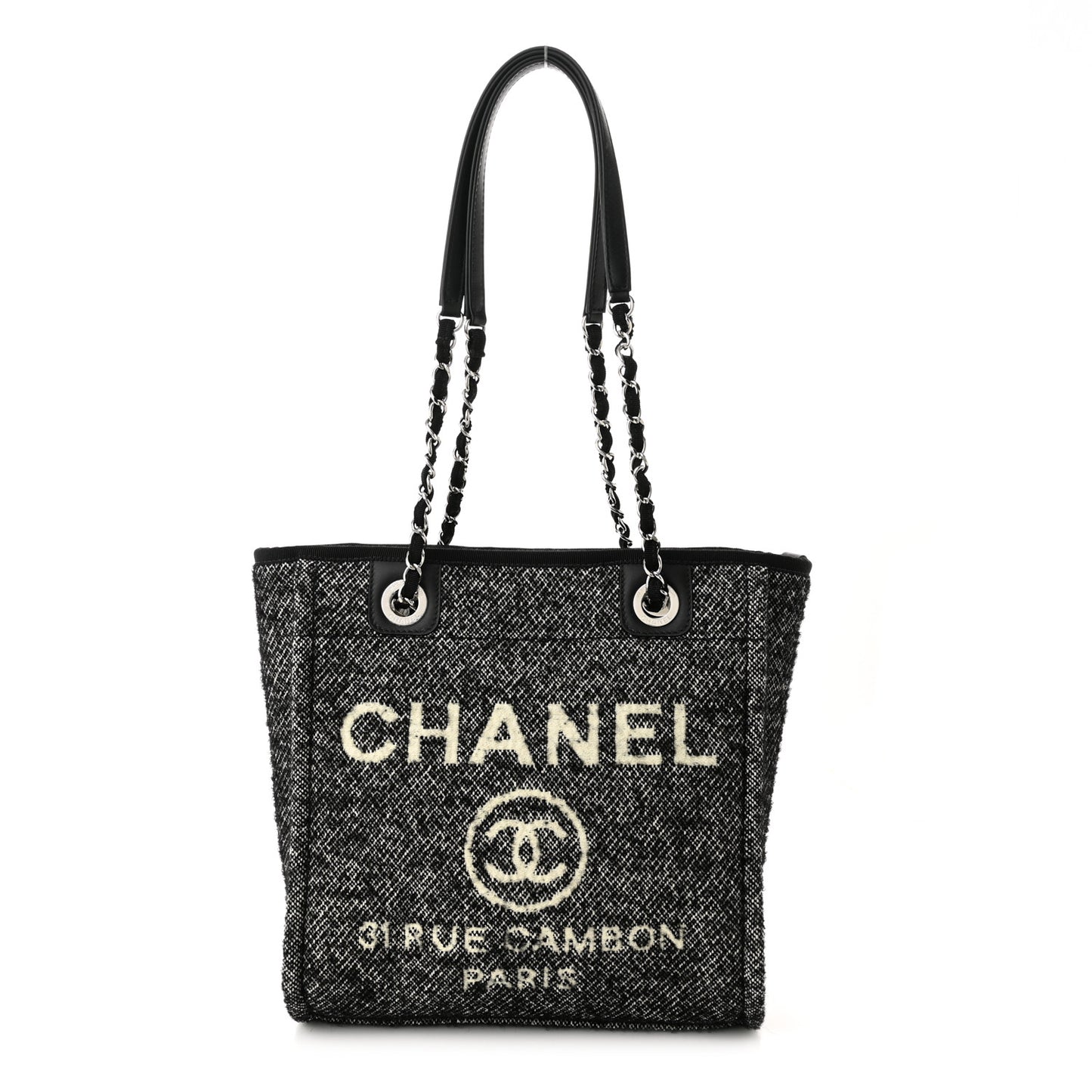 Mixed Fibers Calfskin Mini Deauville Tote Black White