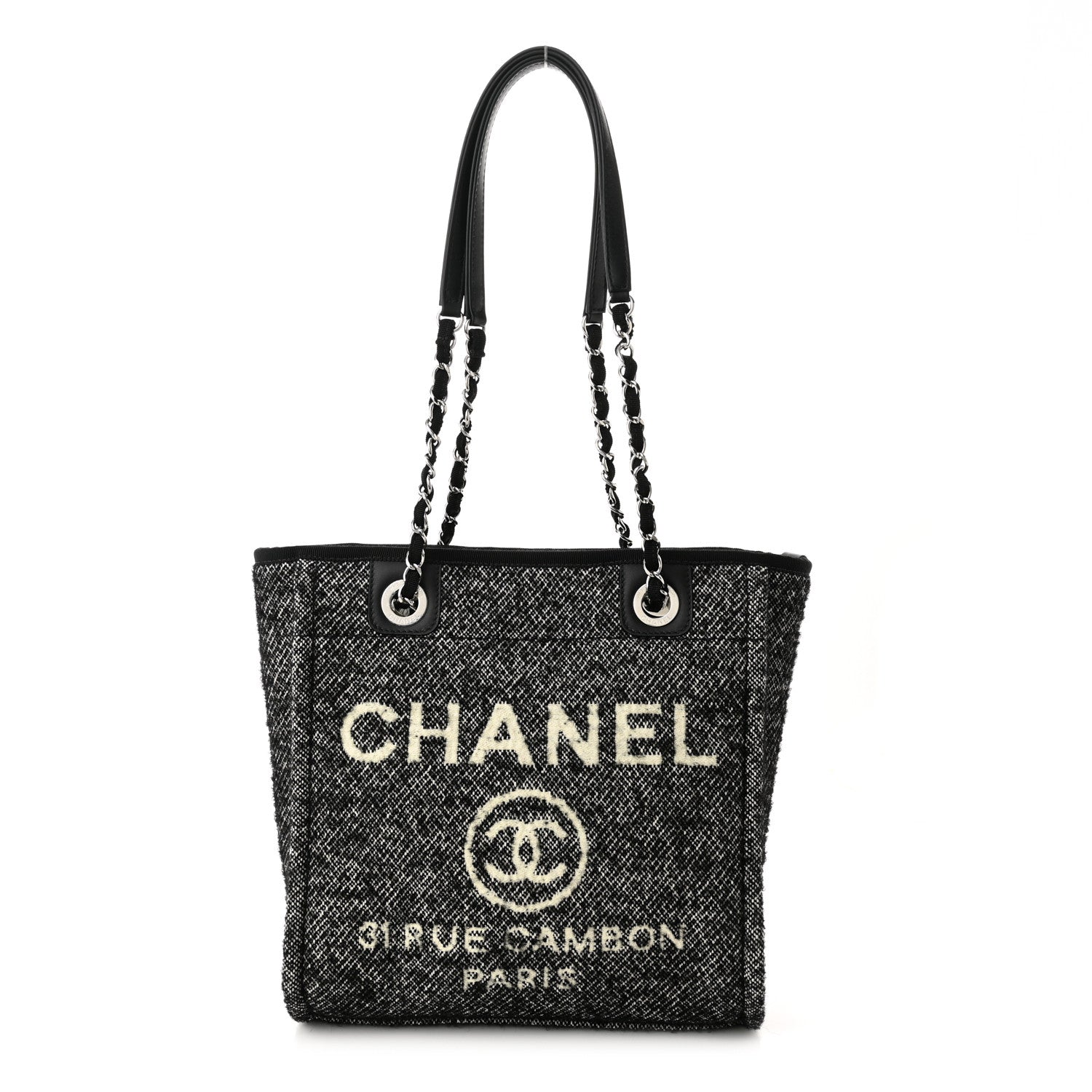 Chanel Mixed Fibers Calfskin Mini Deauville Tote Black White 1 of 10