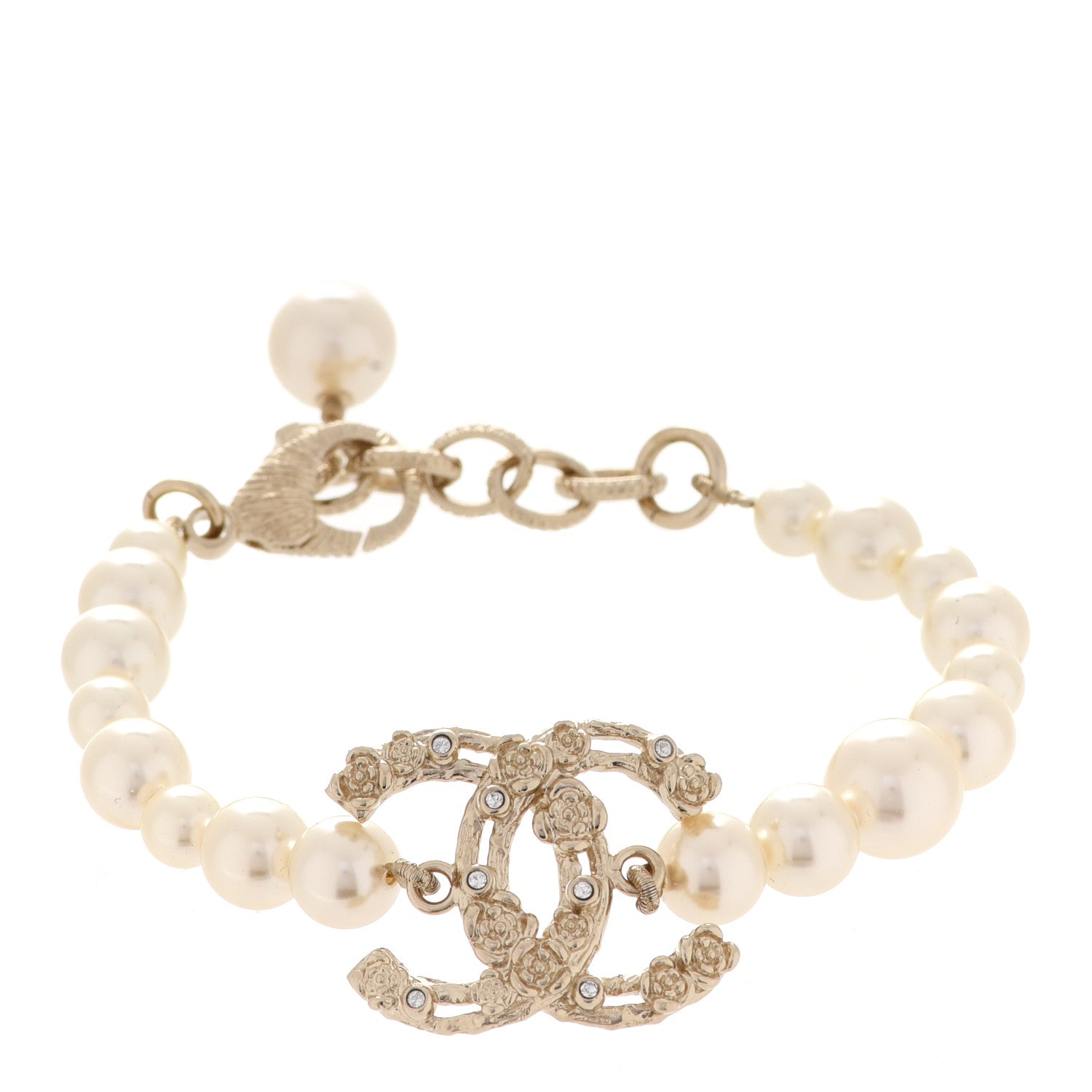 Chanel Graduated Pearl Crystal CC Bracelet Gold 1 of 4