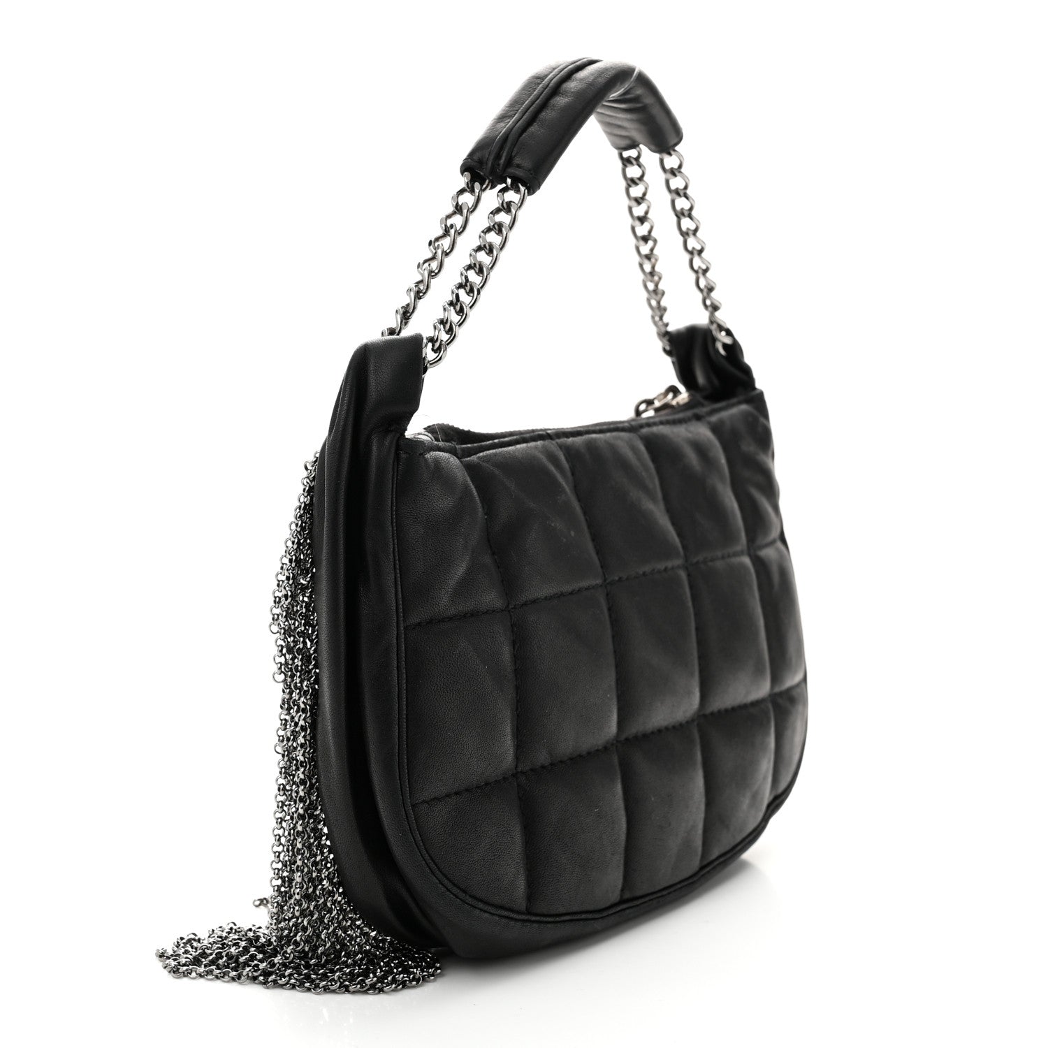 Chanel Lambskin Square Quilted Chain Fringe Pochette Black 3 of 10