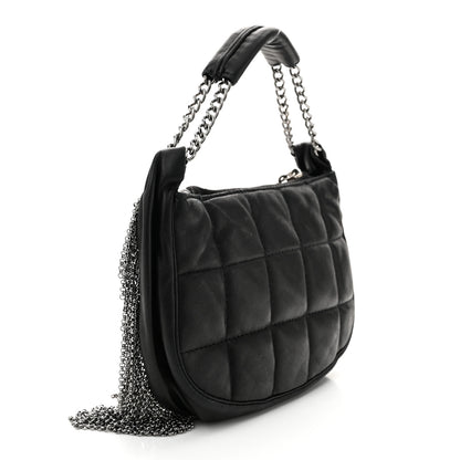 Chanel Lambskin Square Quilted Chain Fringe Pochette Black 3 of 10