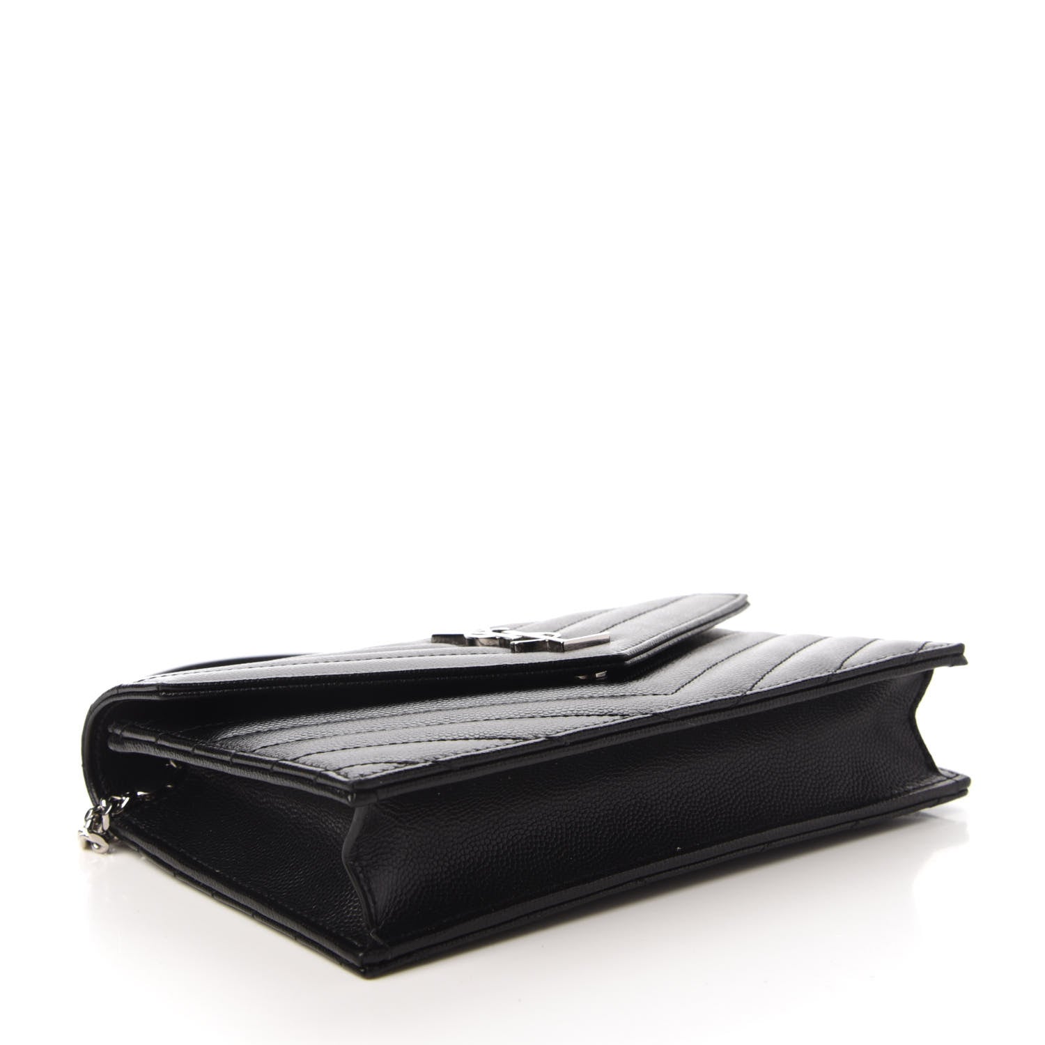 Saint Laurent Grain De Poudre Matelasse Chevron Monogram Envelope Chain Wallet Black 4 of 10