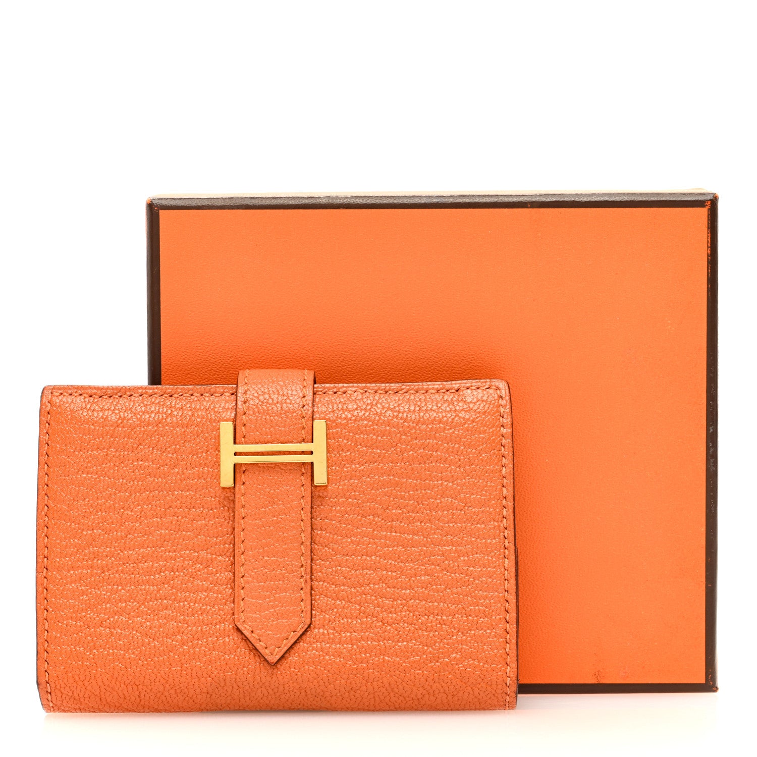 Hermes Chevre Mysore Verso Mini Bearn Wallet Orange Feu 8 of 8