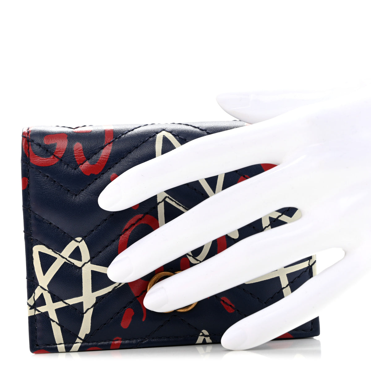 Gucci Calfskin Matelasse GucciGhost GG Marmont Card Case Blue Agata Hibiscus Red 2 of 9