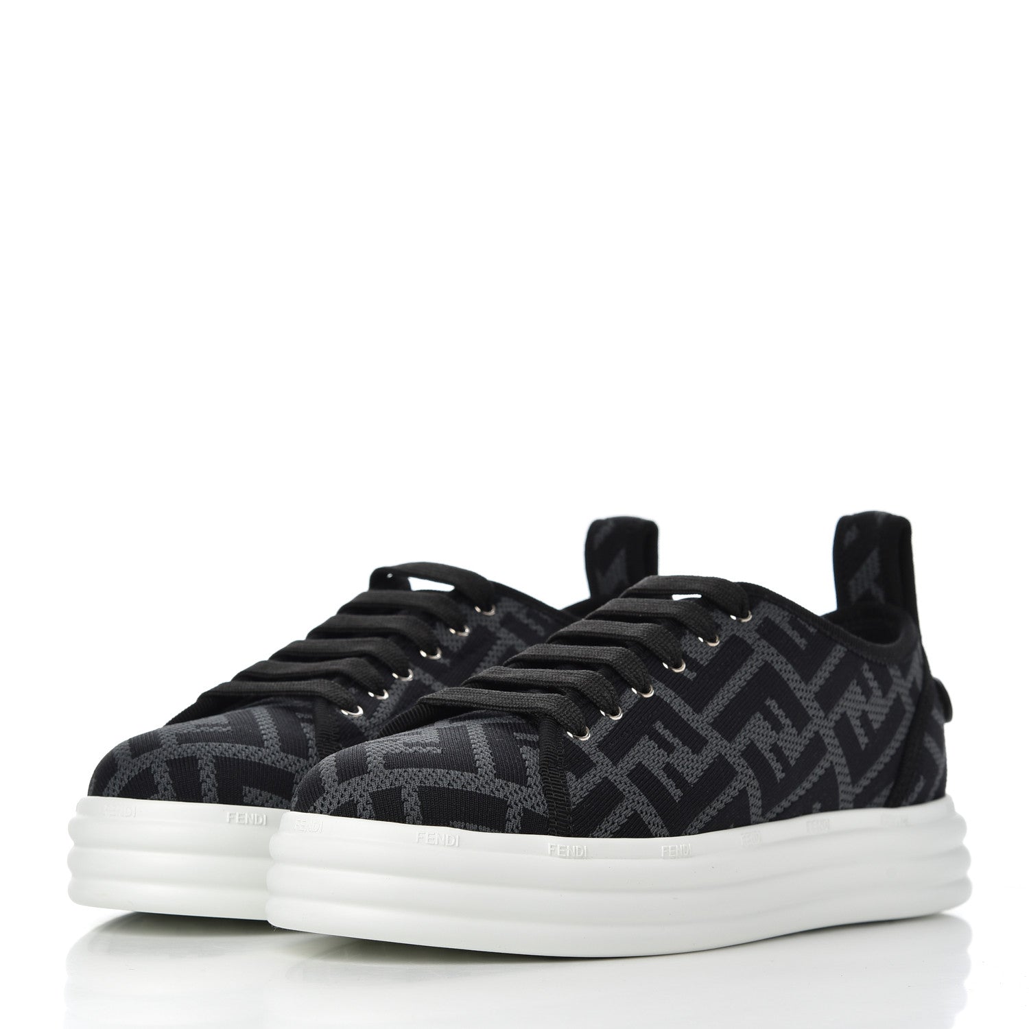 Fendi Fabric FF Micro-Perforated Rise Low Top Sneakers 37 Charcoal Black 3 of 9