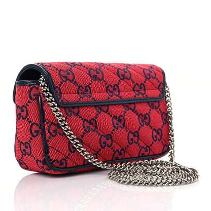 Gucci Monogram Multicolor Matelasse Diagonal Super Mini GG Marmont Shoulder Bag Red Blue 3 of 11