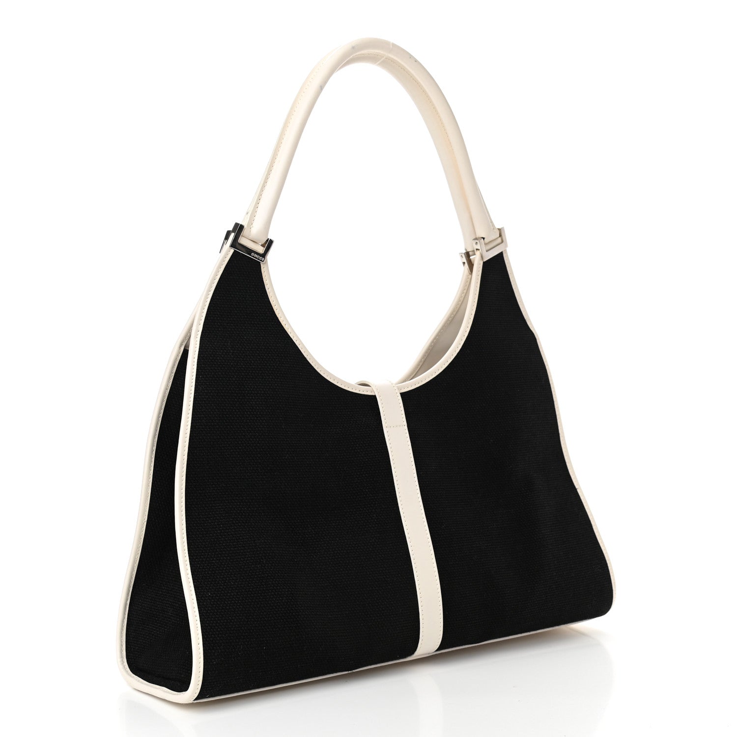 Gucci Canvas Bardot Shoulder Bag White Black 3 of 13