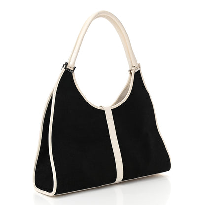 Gucci Canvas Bardot Shoulder Bag White Black 3 of 13