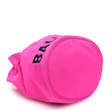 Balenciaga Recycled Sport Nylon Logo Embroidered Small Wheel Drawstring Bucket Bag Fluo Pink Black 5 of 10