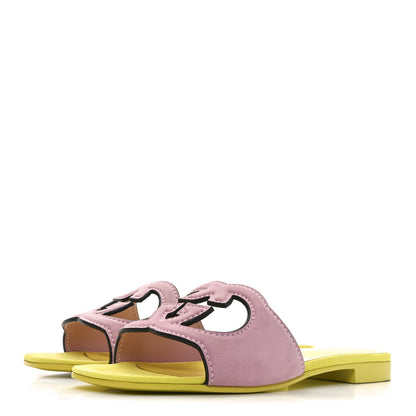 Gucci Kid Scamosciato Interlocking G Cut Out Slide Sandals 37 Dolly Pink 4 of 9
