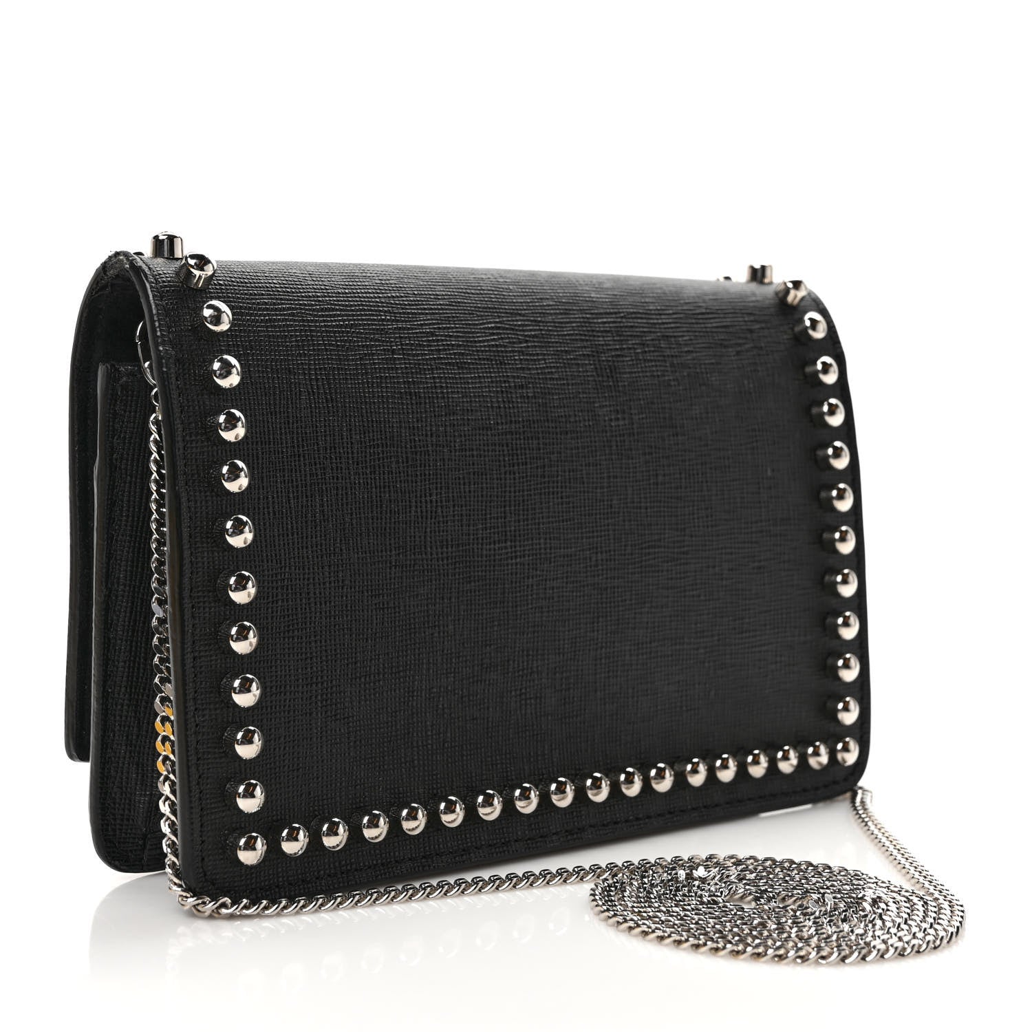 Fendi Vitello Elite Mink Fur Studded Karlito Tube Wallet on Chain Black 3 of 11