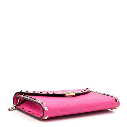 Valentino Garavani Grainy Calfskin Rockstud Flip Lock Wallet With Chain Pink PP 3 of 8