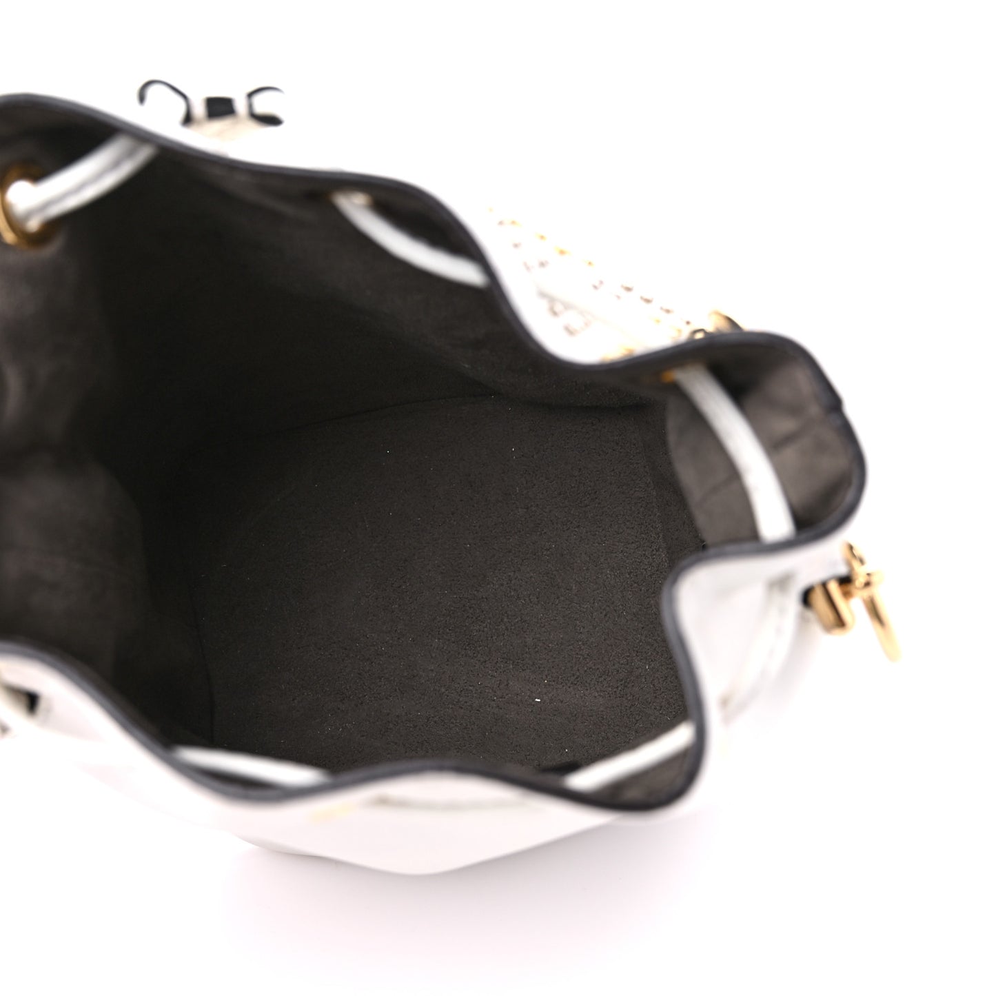 Vitello Liberty F is Fendi FF Studded Mini Mon Tresor Bucket Bag White