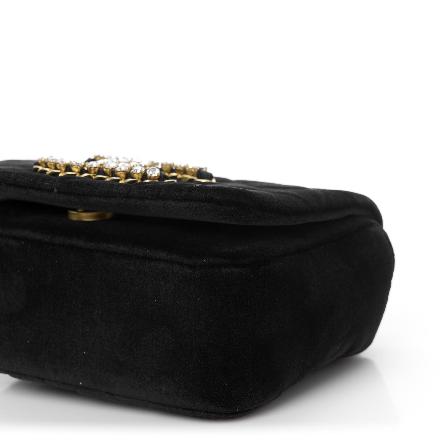 Velvet Quilted Crystal CC Mini Flap Black