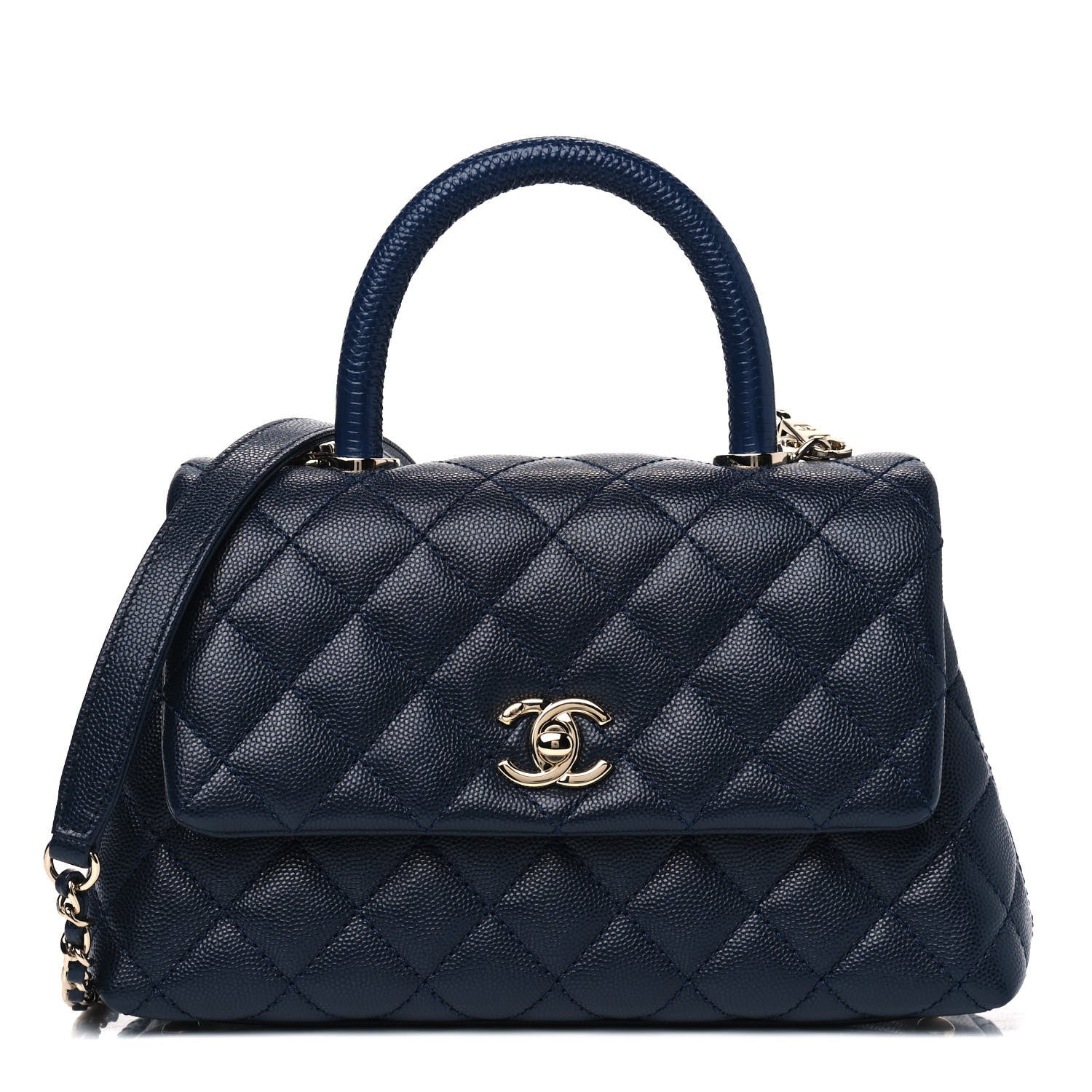 Chanel Caviar Quilted Lizard Embossed Mini Coco Handle Flap Navy Blue 1 of 4