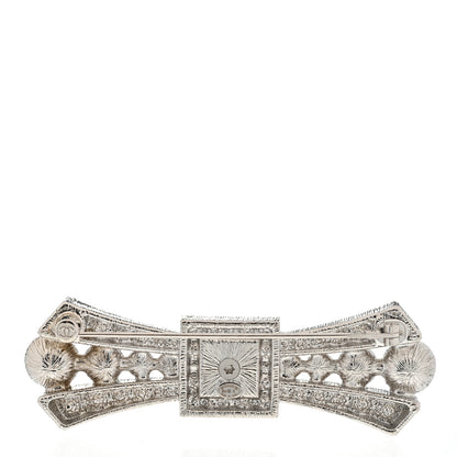 Chanel Metal Crystal CC Logo Bow Brooch Silver 3 of 5