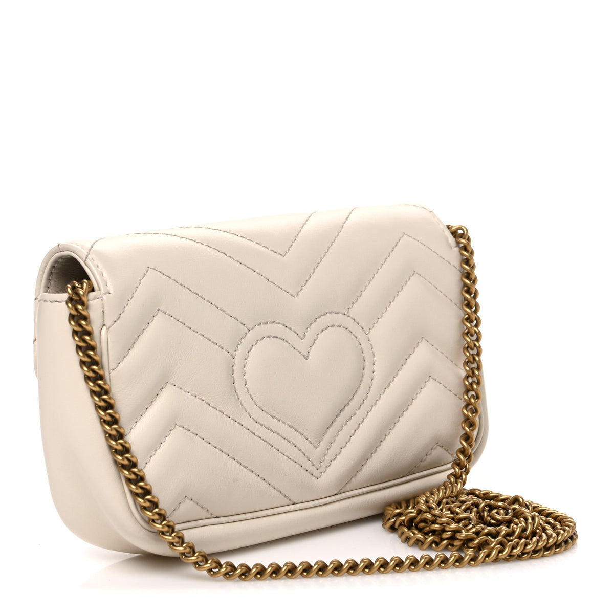Gucci Calfskin Matelasse Super Mini GG Marmont Shoulder Bag White 3 of 10
