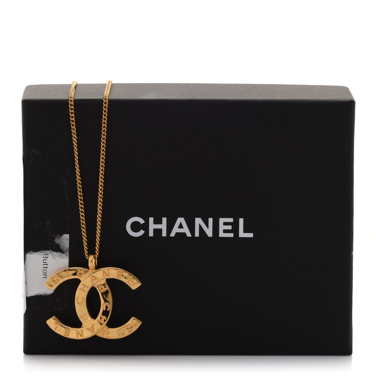 Metal CC Paris Button Necklace Gold
