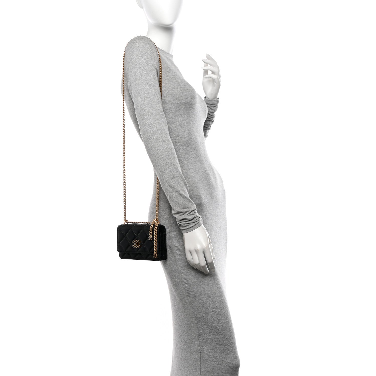 Chanel Lambskin Enamel Quilted Pending CC Clutch With Chain Black 2 of 11