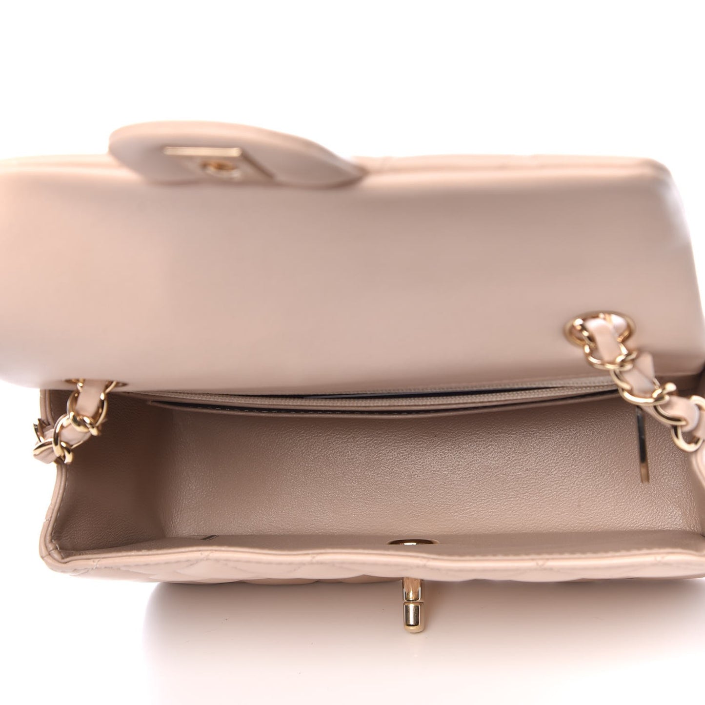 Lambskin Quilted Mini Rectangular Flap Light Beige