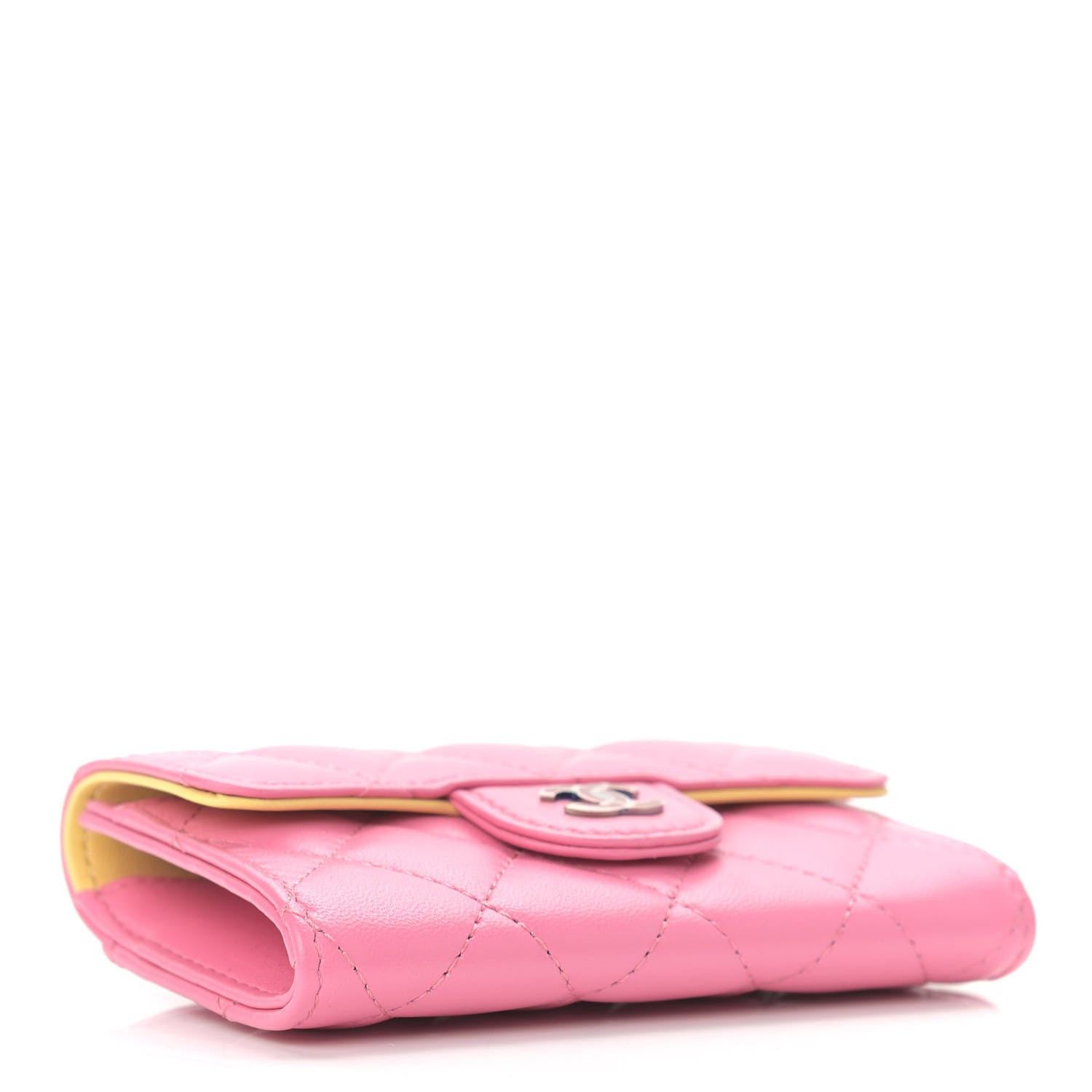 Chanel Lambskin Quilted Flap Card Holder Wallet Pink Yellow 4 of 8