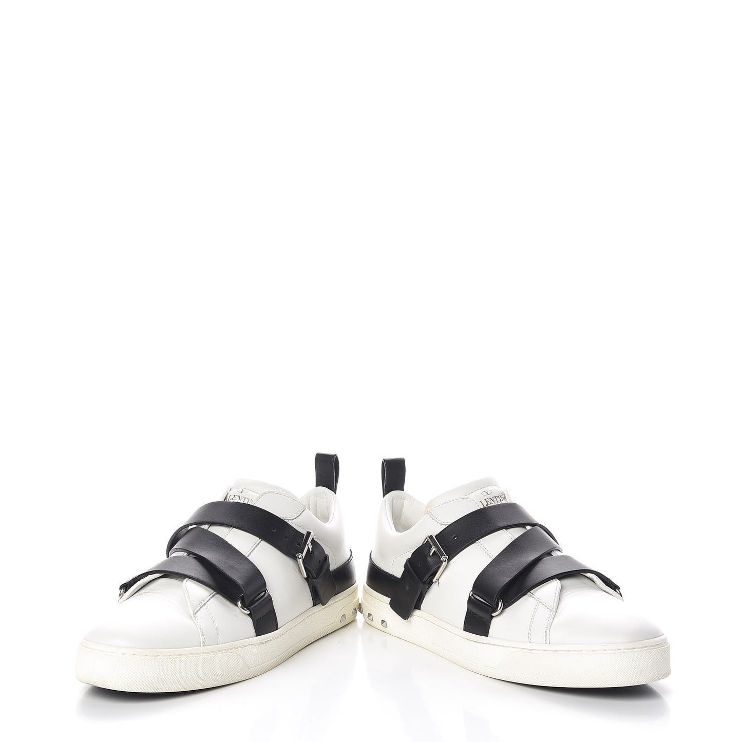 Calfskin Womens V Punk Low Top Sneakers 37.5 White Black
