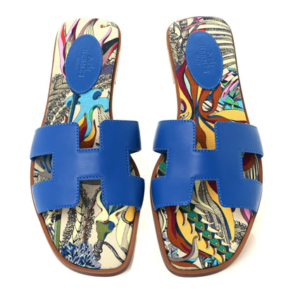 Hermes Calfskin Oran Sandals 36.5 Bleu Zanzibar 5 of 9