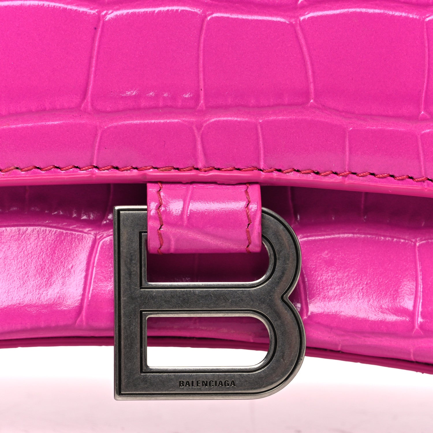 Balenciaga Shiny Calfskin Crocodile Embossed Small Hourglass Top Handle Bag Fuchsia 12 of 12