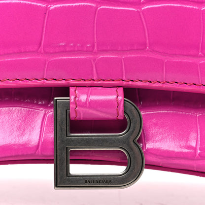 Balenciaga Shiny Calfskin Crocodile Embossed Small Hourglass Top Handle Bag Fuchsia 12 of 12