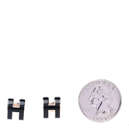 Hermes Rose Gold Lacquered Pop H Earrings Black 2 of 4
