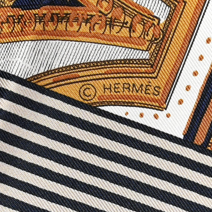 Hermes Silk Grand Theatre Nouveau Scarf 90 Bleu Royal Mordore White 5 of 6