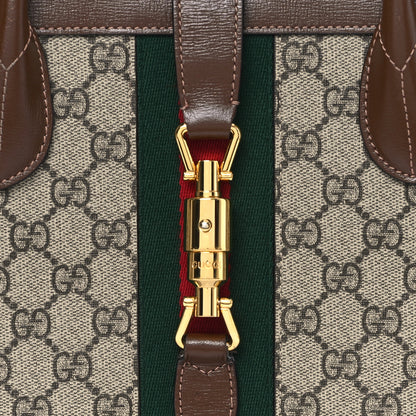 Gucci GG Supreme Monogram Azalea Calfskin Web Medium Jackie 1961 Tote Beige Ebony Brown Sugar 8 of 12