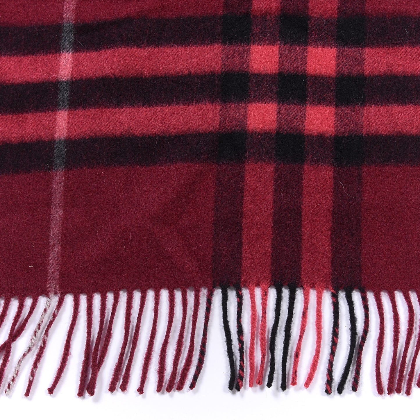 Cashmere Giant Check Fringe Scarf Dark Red