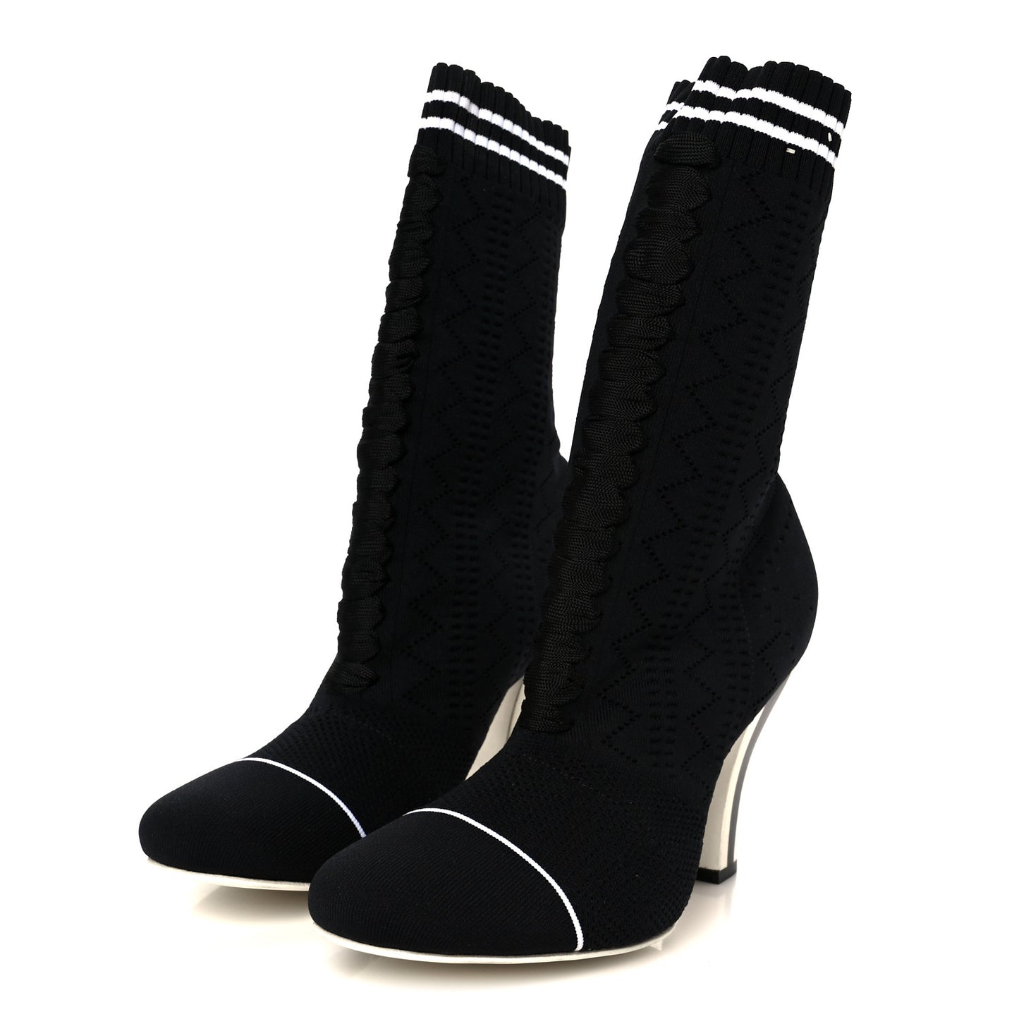Stretch Fabric Openwork Rockoko 105mm Sock Boots  40 Black White