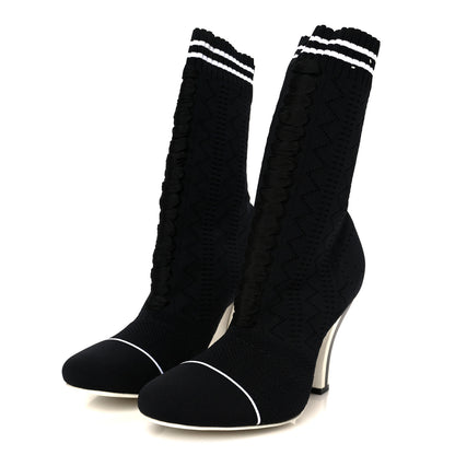 Fendi Stretch Fabric Openwork Rockoko 105mm Sock Boots  40 Black White 4 of 9