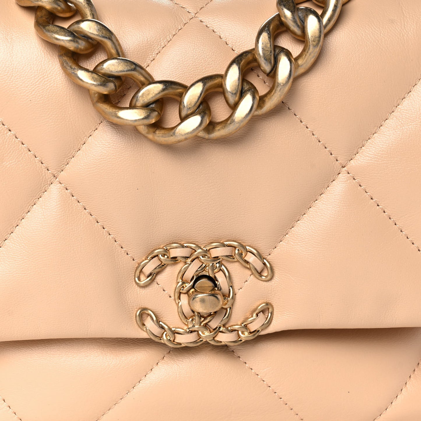 Lambskin Quilted Large Chanel 19 Flap Beige