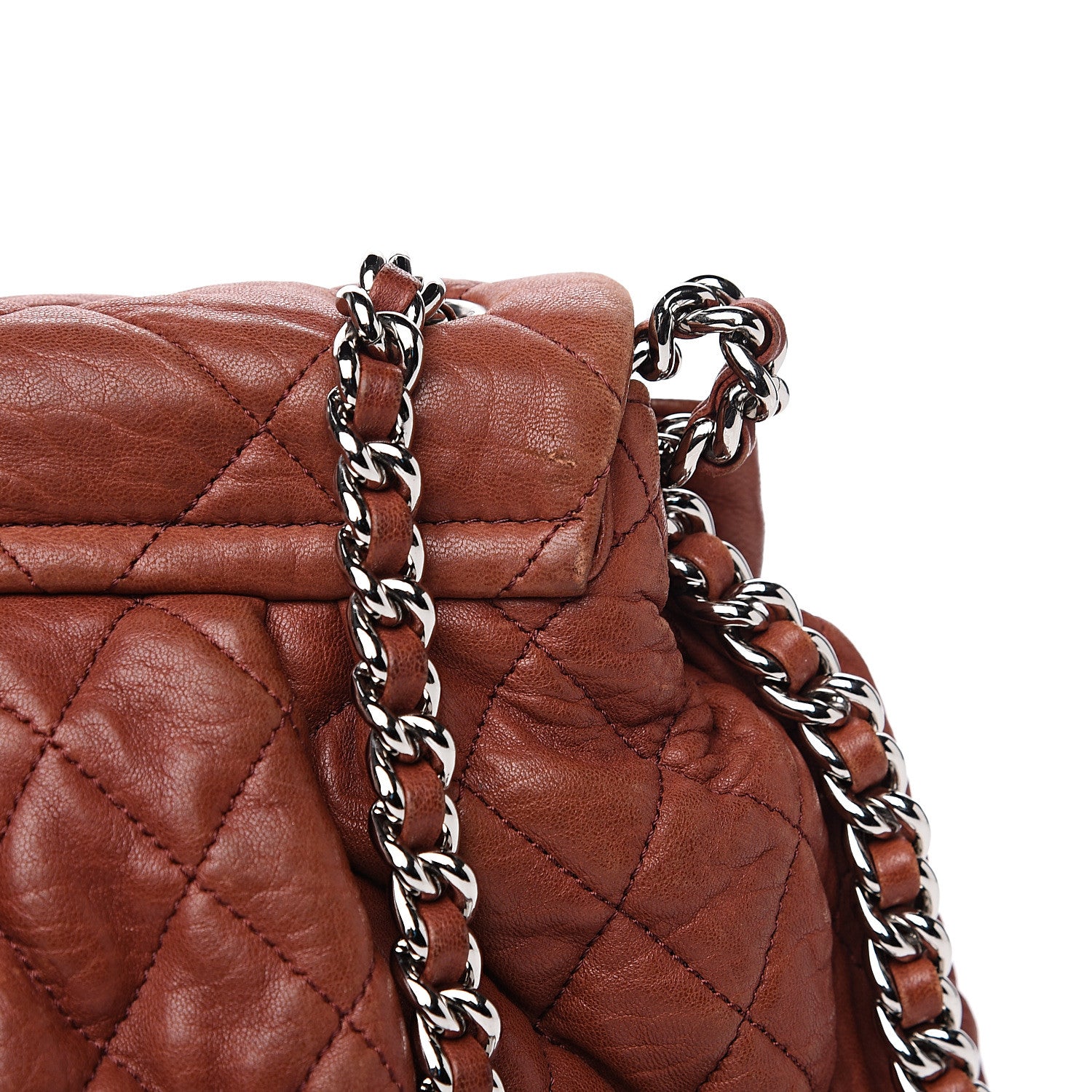 Chanel Washed Lambskin Quilted Large Chain Around Messenger Brown 13 of 15