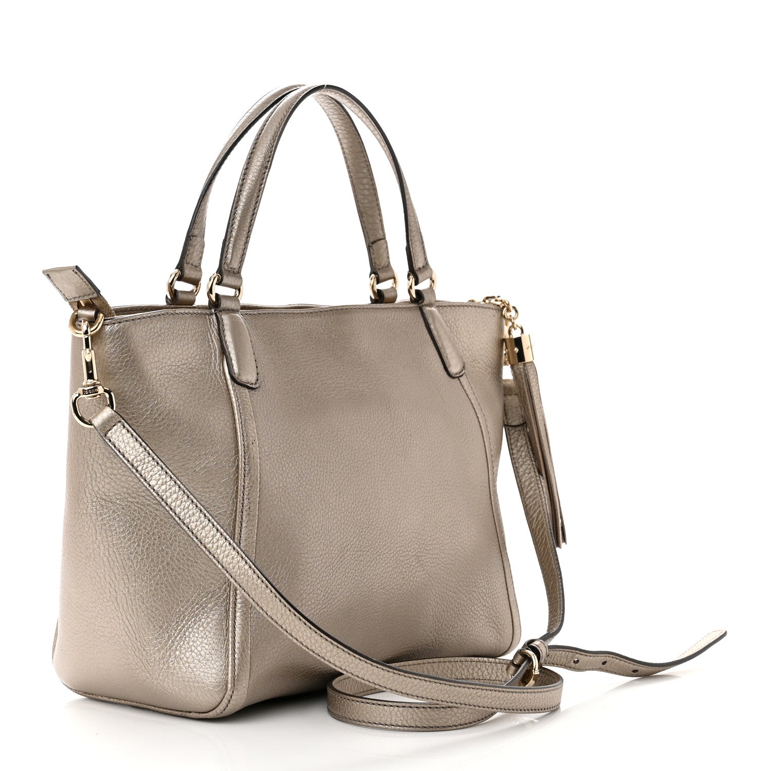 Gucci Metallic Pebbled Calfskin Small Soho Top Handle Bag Golden Beige 3 of 9